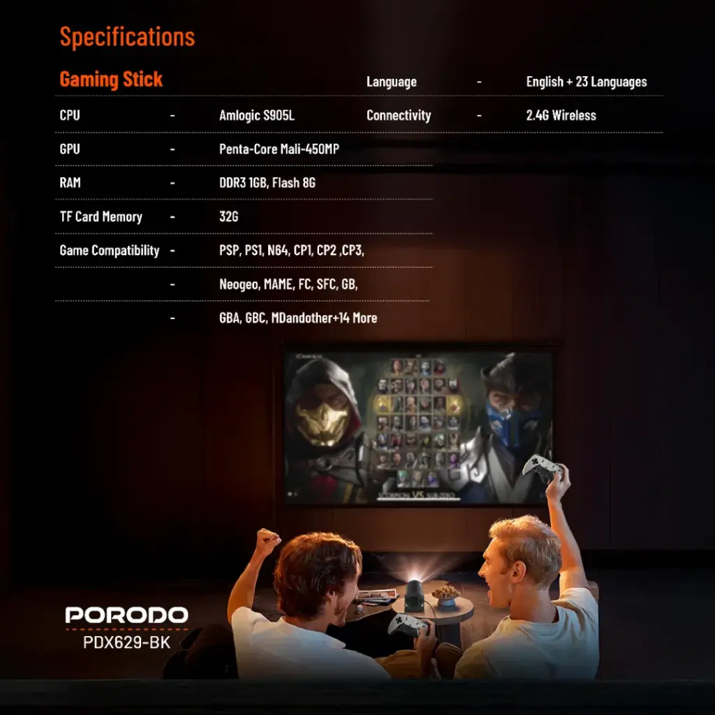 Porodo Gaming Projector with Controllers - Black