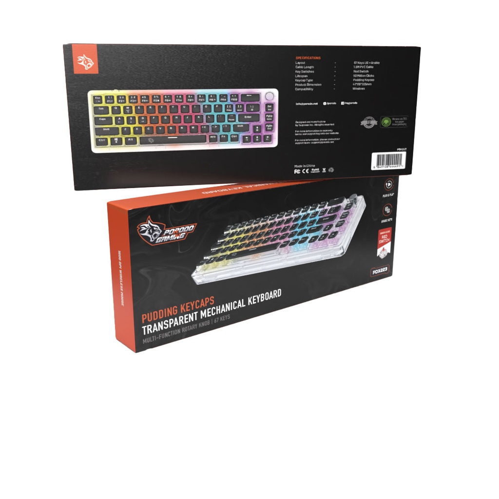 Porodo Gaming Pudding Keycaps Transparent Mechanical Keyboard