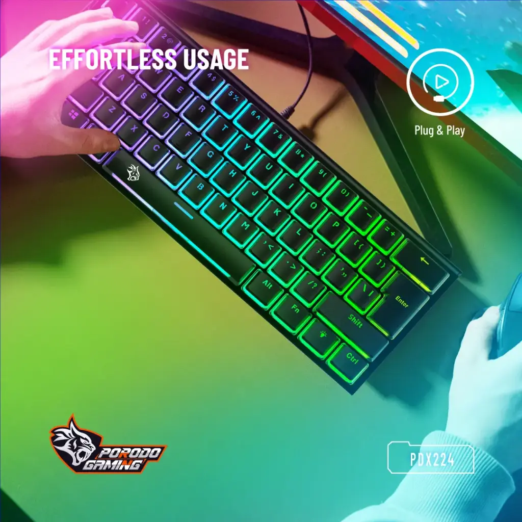 Porodo Gaming 61 Keys Pudding Mechanical Keyboard  - Black