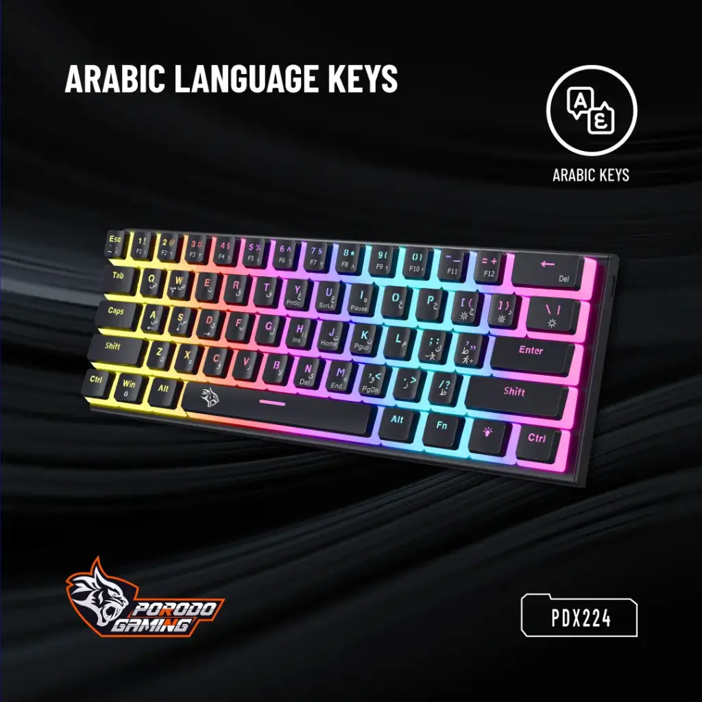 Porodo Gaming 61 Keys Pudding Mechanical Keyboard  - Black