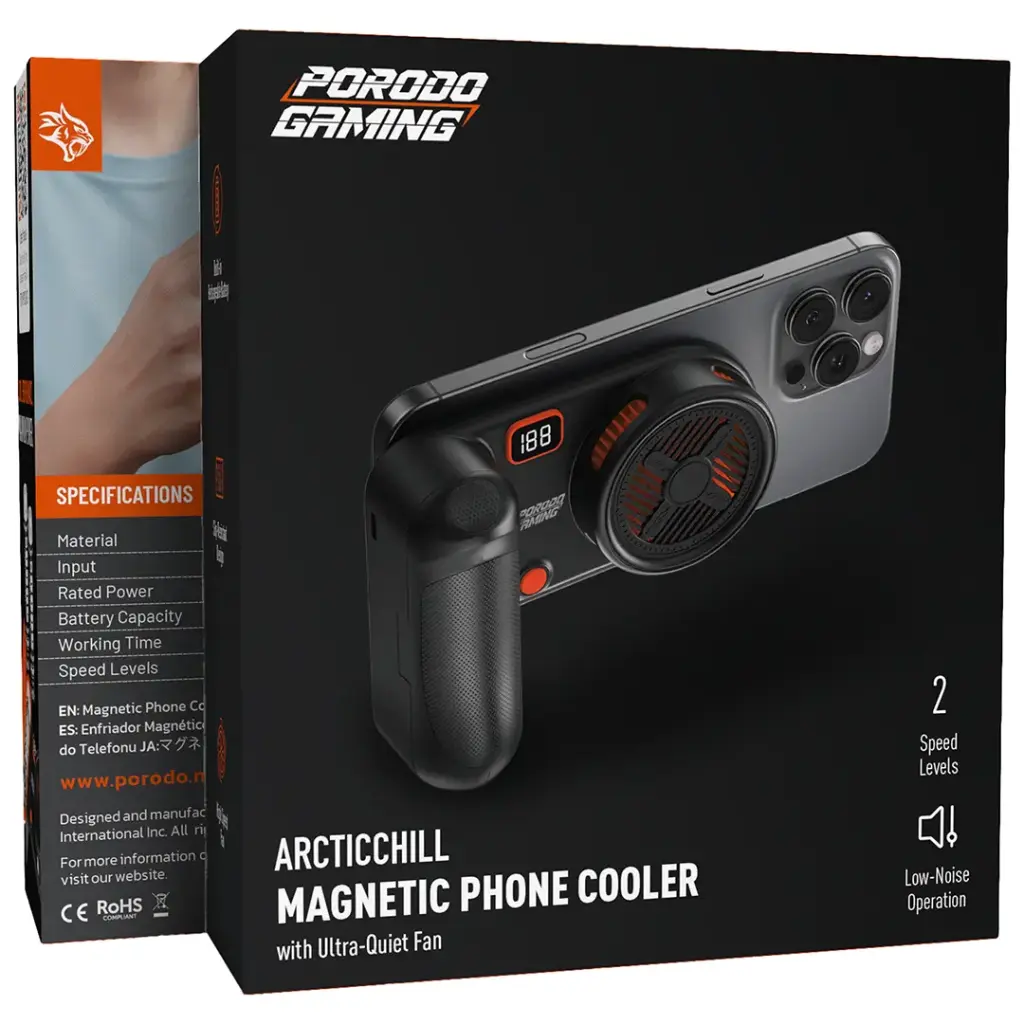 Porodo Gaming Arcticchill Magnetic Phone Cooler With Ultra-Quiet Fan - Black-Orange.webp