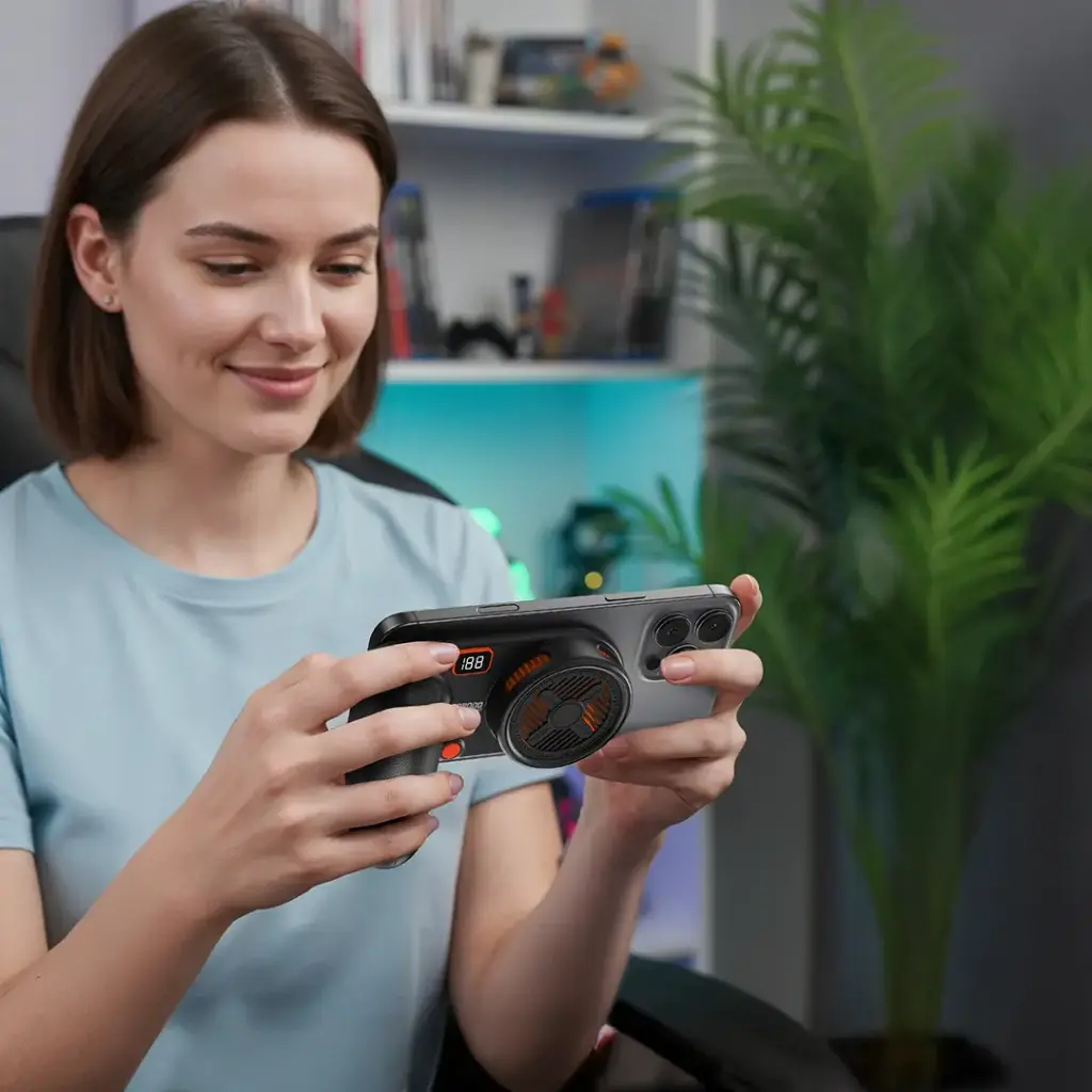 Porodo Gaming Arcticchill Magnetic Phone Cooler With Ultra-Quiet Fan - Black-Orange2.webp