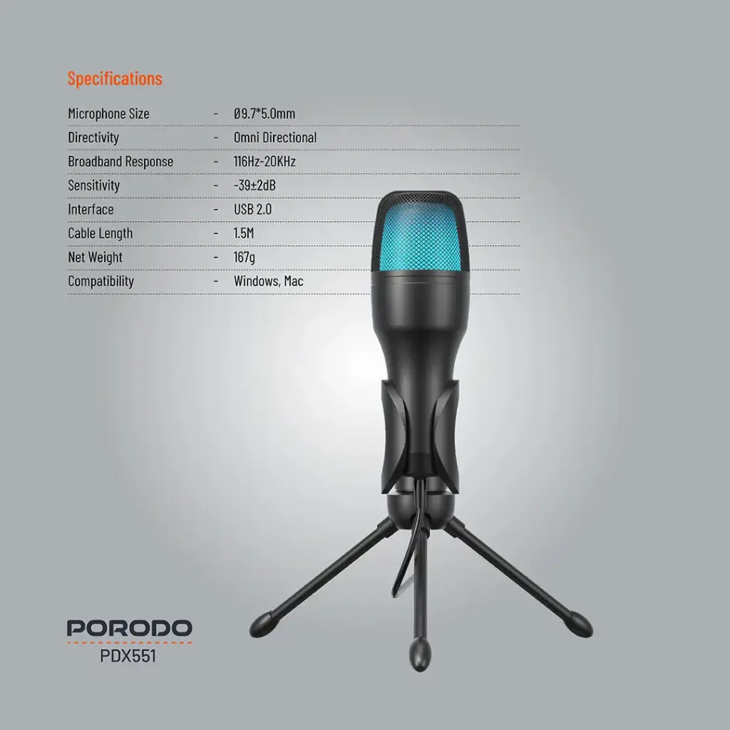 Porodo Gaming Condenser Microphone - Black