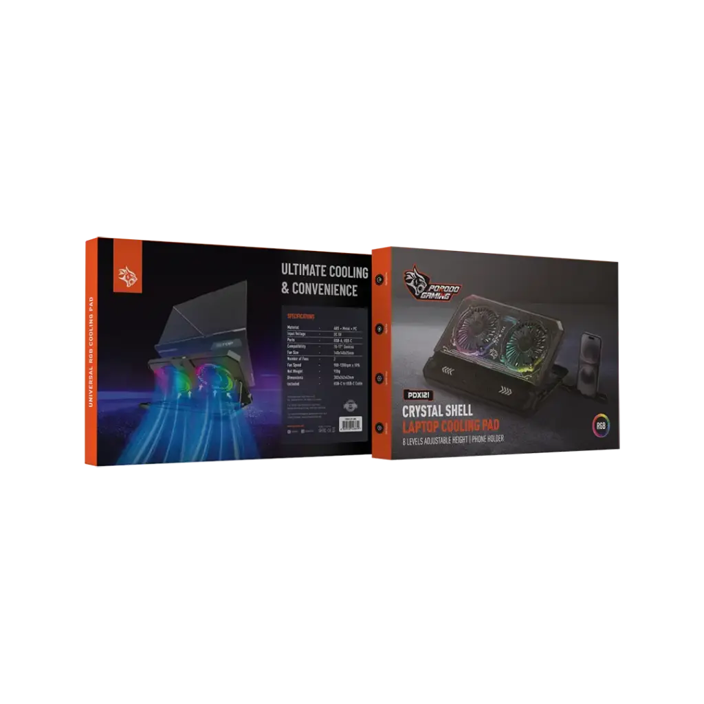 Porodo Gaming Crystal Shell Laptop Cooling Pad - Black