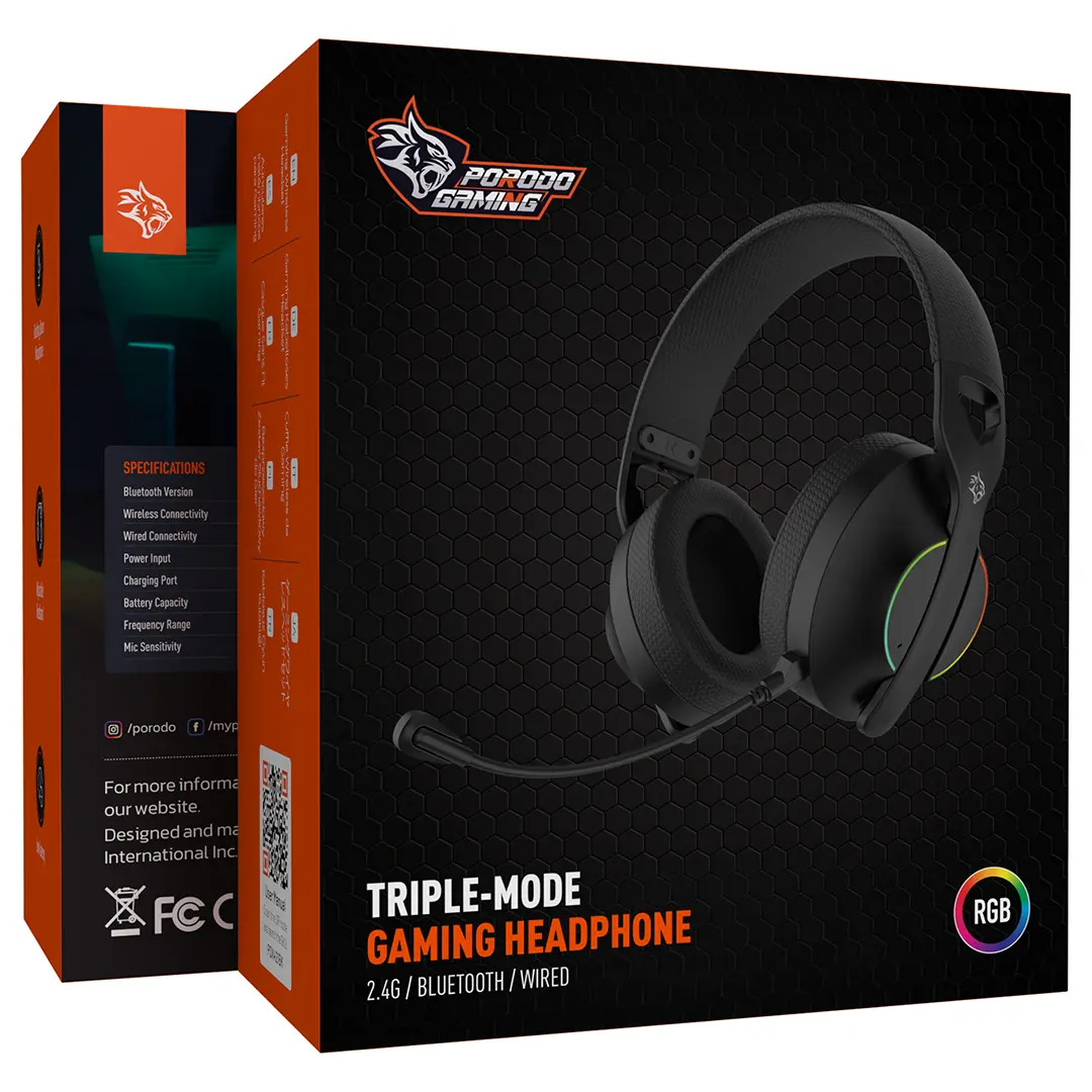 Porodo Gaming Triple-Mode Gaming Headphone - Black.webp