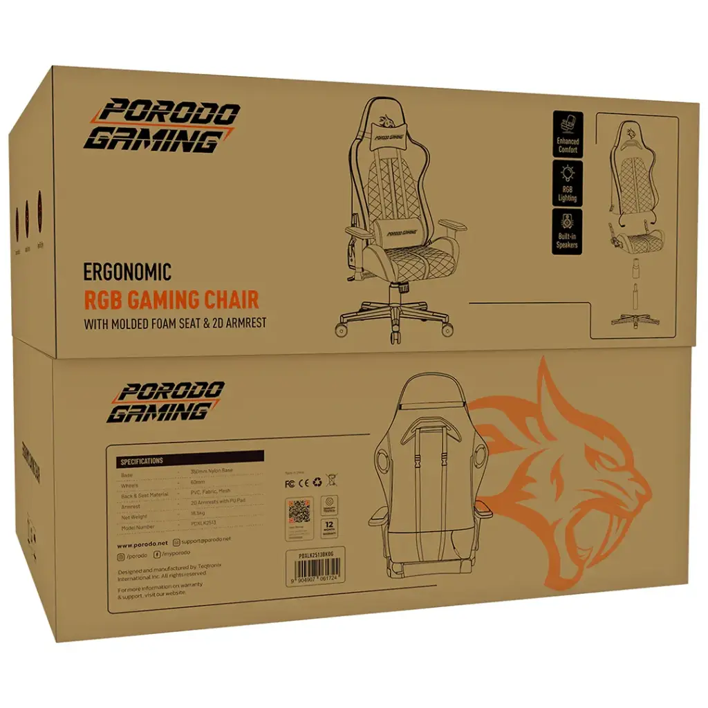 Porodo Gaming Ergonomic RGB Gaming Chair - BlackOrange.webp