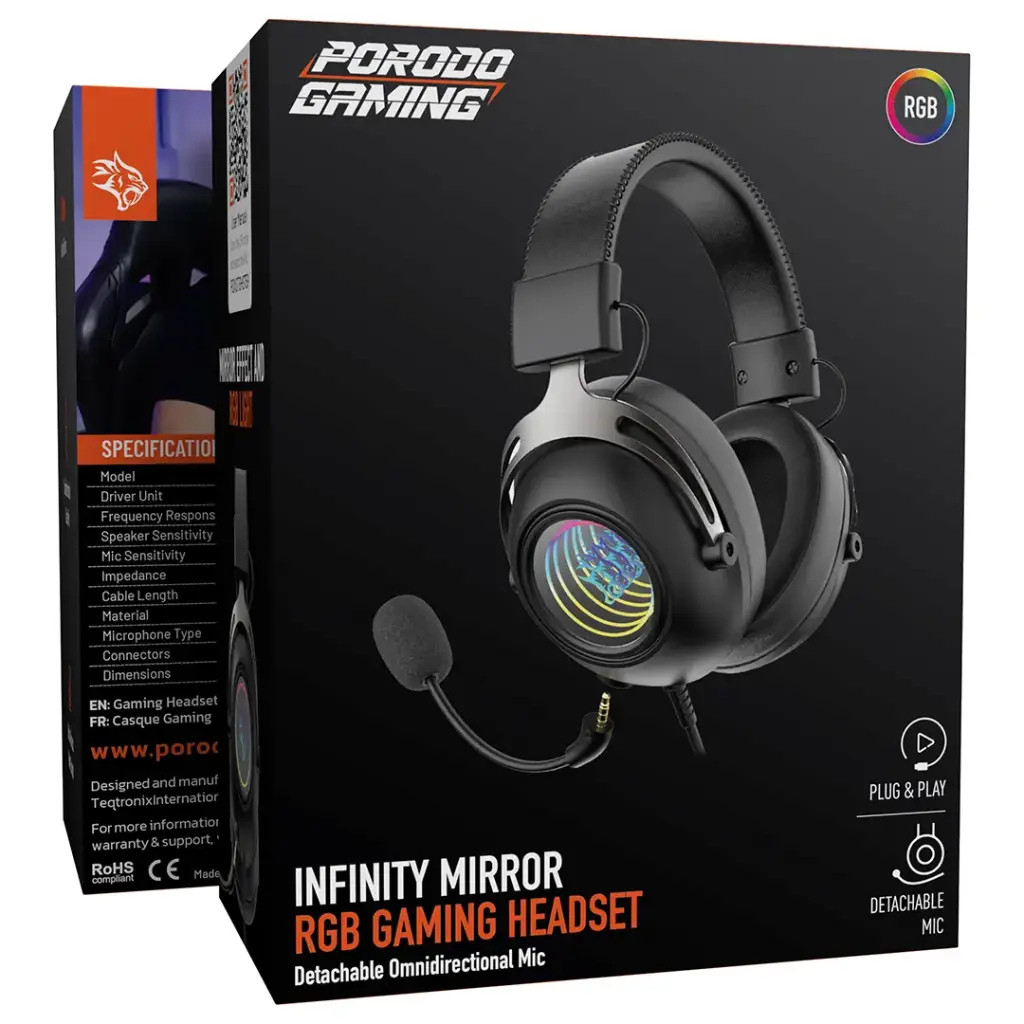 Porodo Gaming Infinity Mirror RGB Gaming Headset with Detachable Omnidirectional Mic - Black.webp