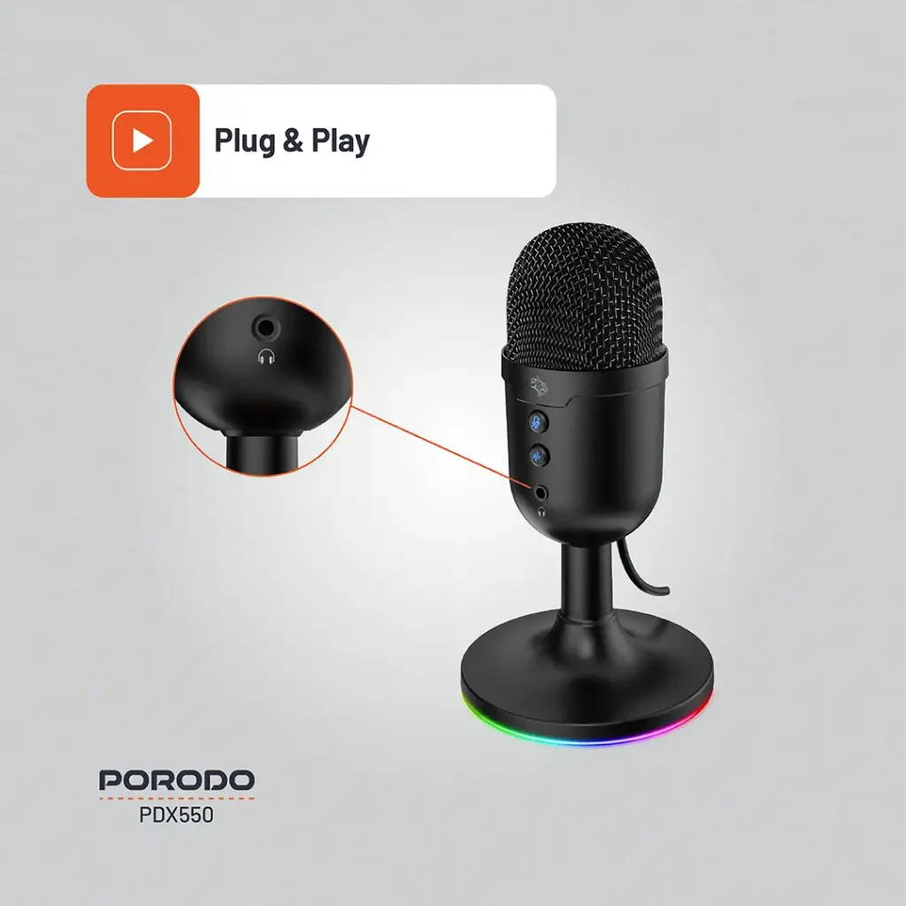 Porodo Gaming Omni-Directional USB Microphone - Black