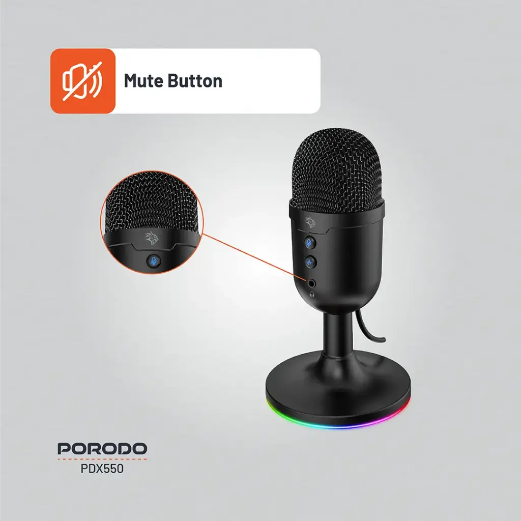 Porodo Gaming Omni-Directional USB Microphone - Black