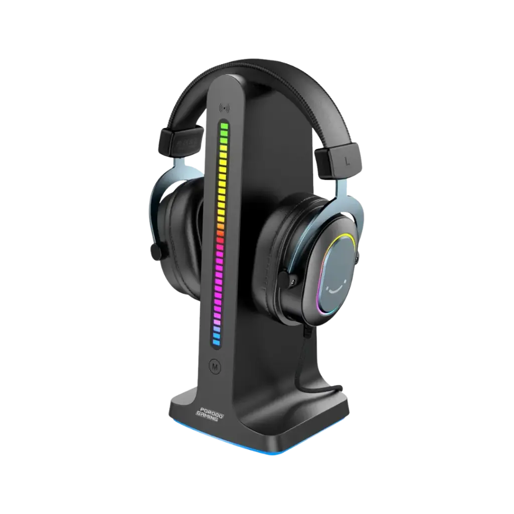 Porodo Gaming RGB Dynamic Sound Lighting Headphone Stand with Cable Storage 300mAh - Black