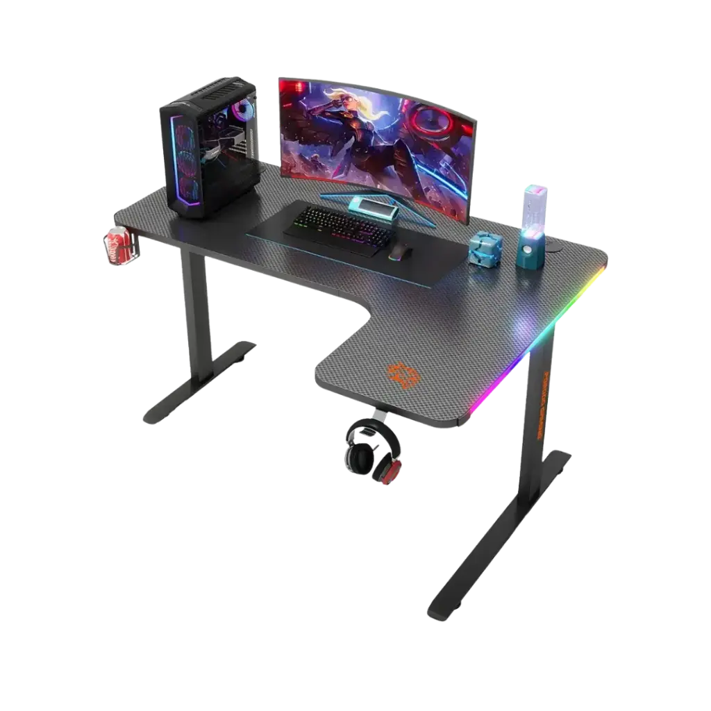 Porodo Gaming Xcommand Carbon Fiber Gaming Table with RGB Lights & Holders - Black