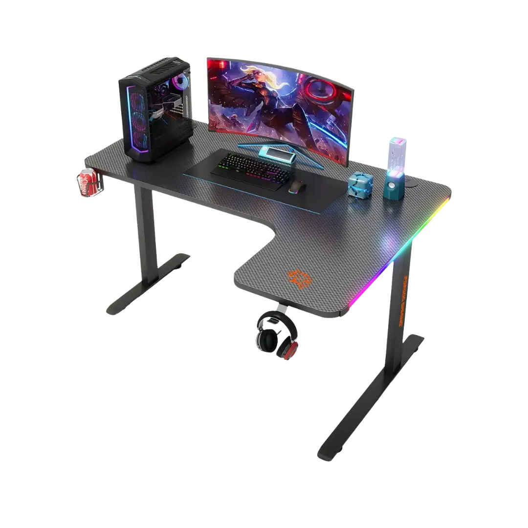 Porodo Gaming Xcommand Carbon Fiber Gaming Table with RGB Lights & Holders - Black - product