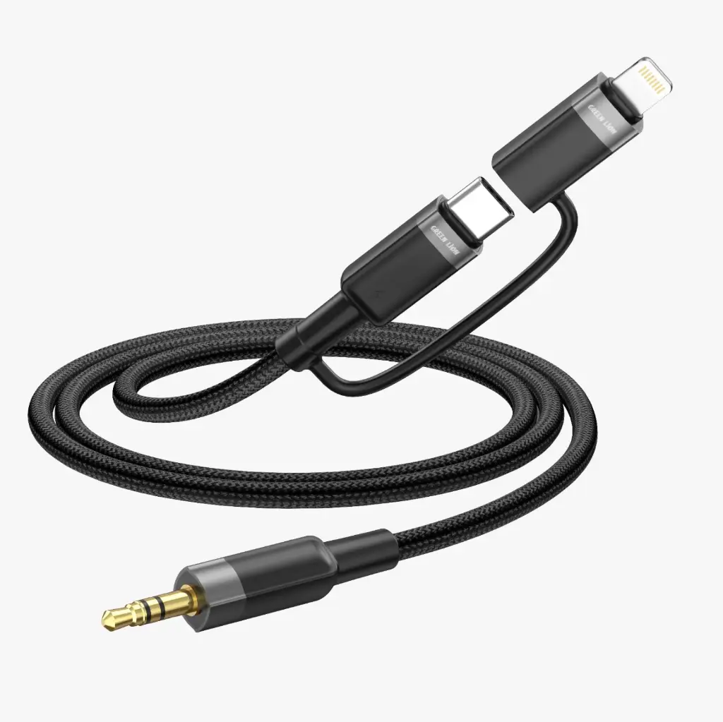 Green Lion 2 IN 1 AUDIO CABLE 1M USB-C, LIGHTNING TO 3.5 MM AUX