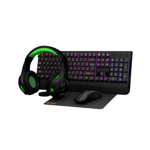 [PDX213-BK-PG] Porodo Gaming Set 4-in-1(Keyboard, Mousepad, Mouse, Headphone)