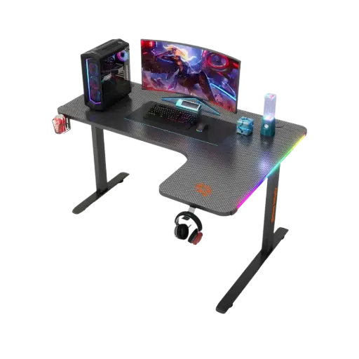 [PDX122BK-PG] Porodo Gaming Xcommand Carbon Fiber Gaming Table with RGB Lights & Holders - Black